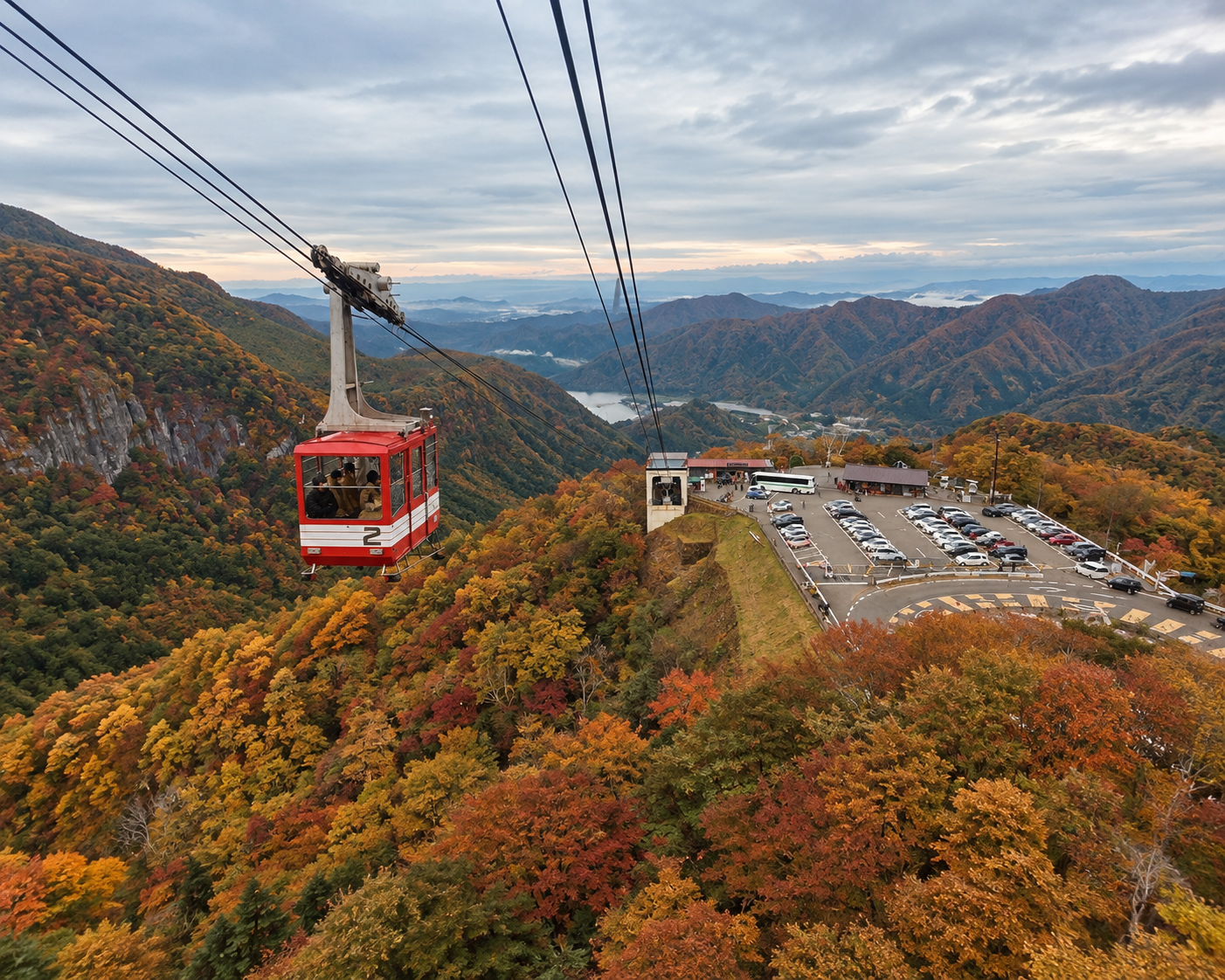 Akechidaira Ropeway cable car overlooking Nikko mountains