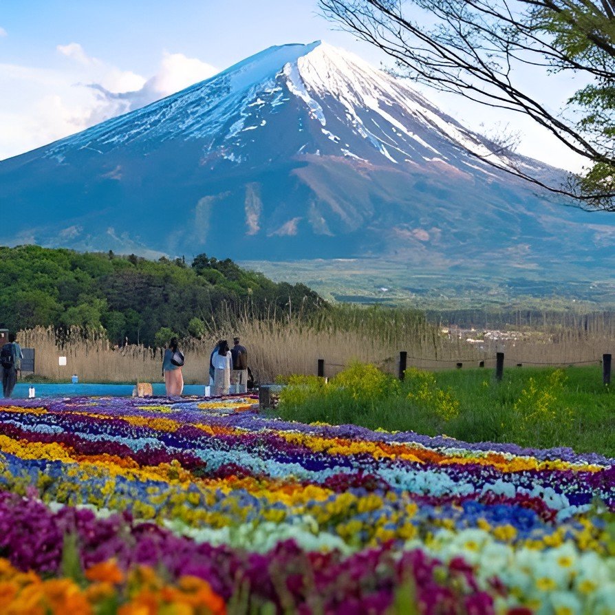 Oishi Park lavender and seasonal flowers overlooking Mount Fuji